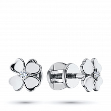 14K White Gold Earring Studs with 2 Round-Cut Lab-Created Diamonds 0.032 CT.TW