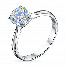 14K White Gold Ring with 1 Round-Cut Lab-Created Diamond 0.56 CT.TW