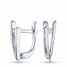 Sterling Silver Earrings with 2 Round-Cut Lab-Created Diamonds 0.069 CT.TW