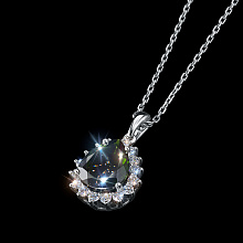 14K White Gold Pendant with 1 Pear-Cut Chromdiopside 2.365 CT.TW and  with 16 Round-Cut Lab-Created Diamonds 0.571 CT.TW