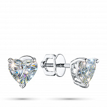 14K White Gold Earring Studs with 2 A heart-Cut Lab-Created Diamonds 3.18 CT.TW