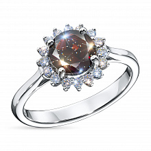 14K White Gold Ring with 16 Round-Cut Lab-Created Diamonds 0.21 CT.TW and  with 1 Round-Cut Garnet 1.34 CT.TW