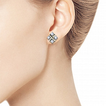 14K White and Yellow Gold Earring Studs with 8 Round-Cut Lab-Created Diamonds 0.536 CT.TW
