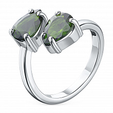 Sterling Silver Ring with 2 Pear-Cut Chromdiopsides 2.56 CT.TW