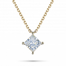 14K Yellow Gold Necklace with 1 Princess-Cut Lab-Created Diamond 1.1 CT.TW