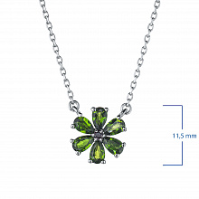 Sterling Silver Necklace with 6 Pear-Cut Chromdiopsides 1.328 CT.TW and  with 1 Round-Cut Garnet 0.062 CT.TW
