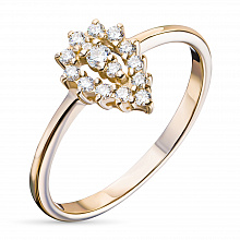 Yellow Gold Ring with 14 Round-Cut Diamonds 0.182 CT.TW