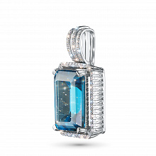 14K White Gold Pendant with 1 Octagon-Cut Topaz 13.784 CT.TW and  with 74 Round-Cut Lab-Created Diamonds 0.51 CT.TW