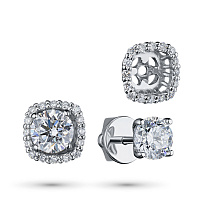 14K White Gold Earring Studs with 34 Round-Cut Lab-Created Diamonds 1.416 CT.TW - изображение 1