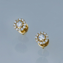14K Yellow Gold Earring Studs with 26 Round-Cut Lab-Created Diamonds 0.614 CT.TW