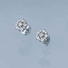 14K White Gold Earring Studs with 42 Round-Cut Lab-Created Diamonds 0.9 CT.TW
