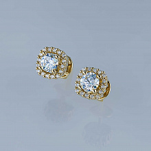 14K Yellow Gold Earring Studs with 34 Round-Cut Lab-Created Diamonds 0.883 CT.TW