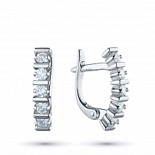 Sterling Silver Earrings with 10 Round-Cut Lab-Created Diamonds 0.741 CT.TW