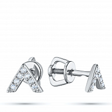 14K White Gold Earring Studs with 14 Round-Cut Lab-Created Diamonds 0.093 CT.TW