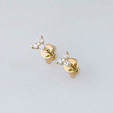 Yellow Gold Earring Studs with 6 Round-Cut Diamonds 0.12 CT.TW