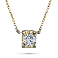 14K Yellow Gold Necklace with 1 Round-Cut Lab-Created Diamond 0.3 CT.TW - изображение 1