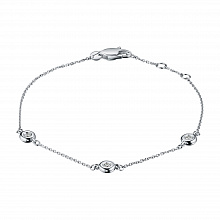 14K White Gold Bracelet with 3 Round-Cut Lab-Created Diamonds 0.158 CT.TW