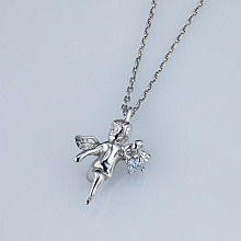 Sterling Silver Pendant with 1 Round-Cut Lab-Created Diamond 0.076 CT.TW