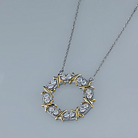 14K White and Yellow Gold Necklace with 16 Round-Cut Lab-Created Diamonds 0.576 CT.TW - изображение 4