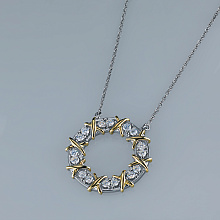 14K White and Yellow Gold Necklace with 16 Round-Cut Lab-Created Diamonds 0.567 CT.TW