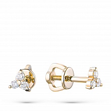 Yellow Gold Earring Studs with 6 Round-Cut Diamonds 0.12 CT.TW