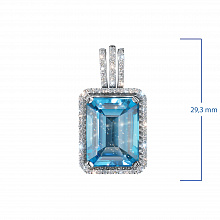 14K White Gold Pendant with 1 Octagon-Cut Topaz 13.784 CT.TW and  with 74 Round-Cut Lab-Created Diamonds 0.51 CT.TW