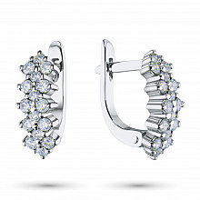 Sterling Silver Earrings with 32 Round-Cut Lab-Created Diamonds 0.817 CT.TW