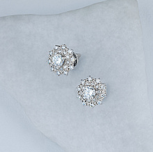 14K White Gold Earring Studs with 42 Round-Cut Lab-Created Diamonds 0.97 CT.TW